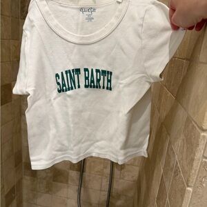 Brandy Melville Cream Saint Barth Cropped T-Shirt